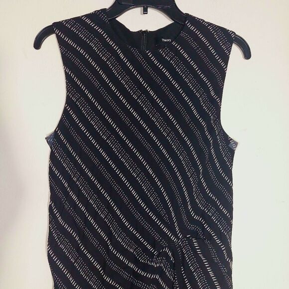 EUC THEORY Women's 100% Silk Draped Tucked Midi Dress Black White Size 8 - Picture 8 of 14